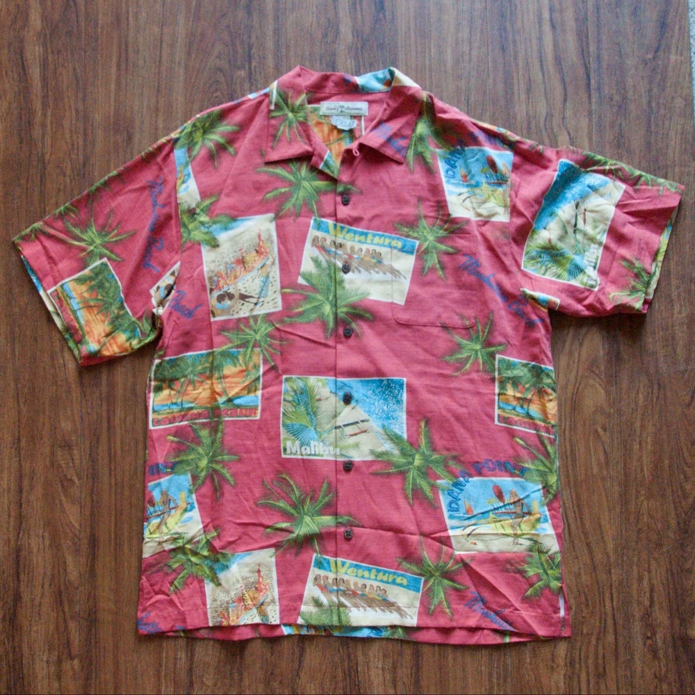 Tommy Bahama Pin Up Postcard Print Button Down SzM